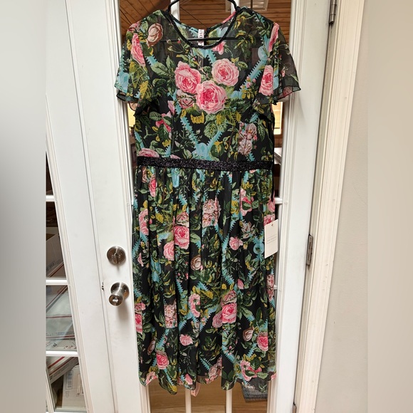 Mac Duggal NWT Floral Print Chiffon Midi Dress Flutter Sleeve Size 12 FLAW - Picture 4 of 15